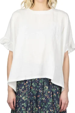 Clearance A+Koloni Azumadaki Ramie Frilled Sleeve Top - Off White