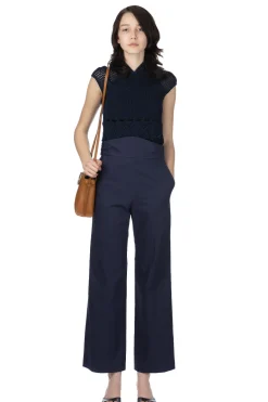 Sale Mame Kurogouchi Back String Cotton Flare Trousers - Navy
