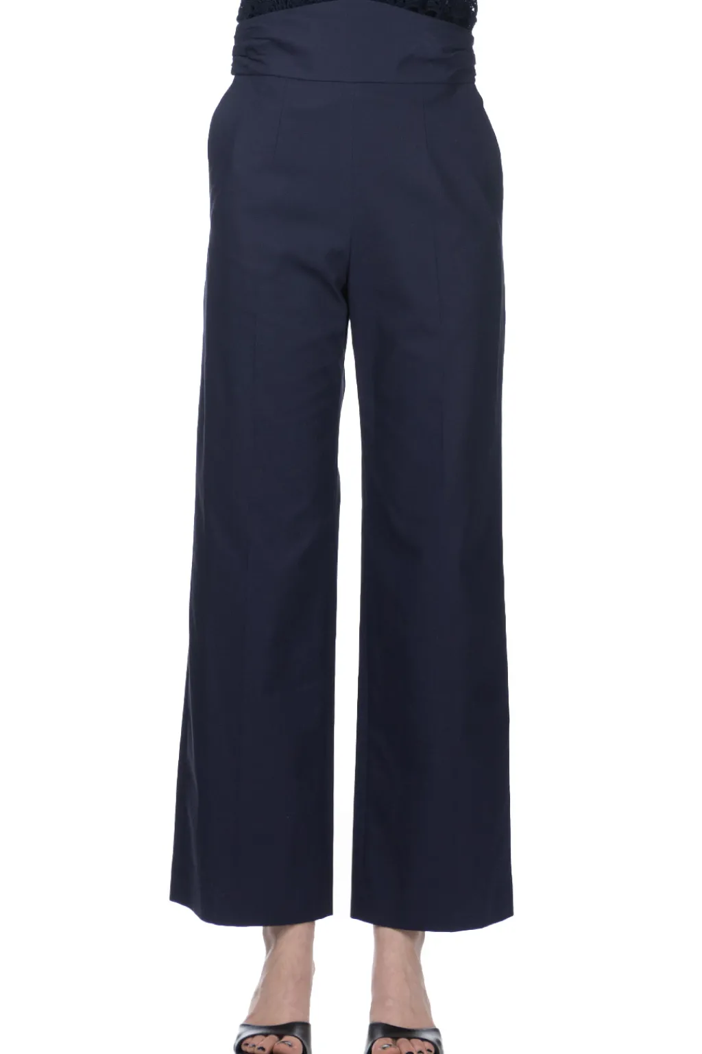 Sale Mame Kurogouchi Back String Cotton Flare Trousers - Navy