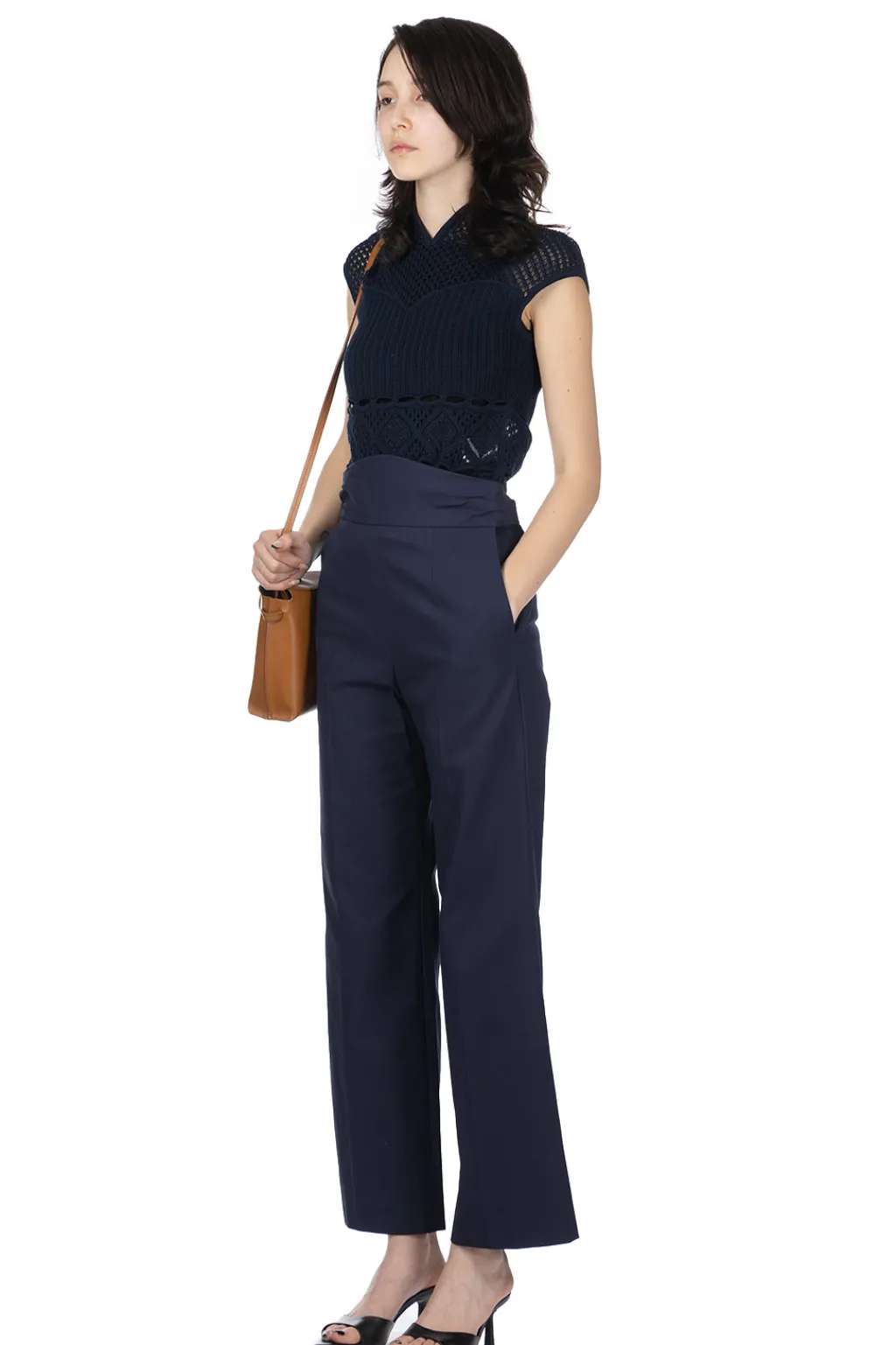 Sale Mame Kurogouchi Back String Cotton Flare Trousers - Navy