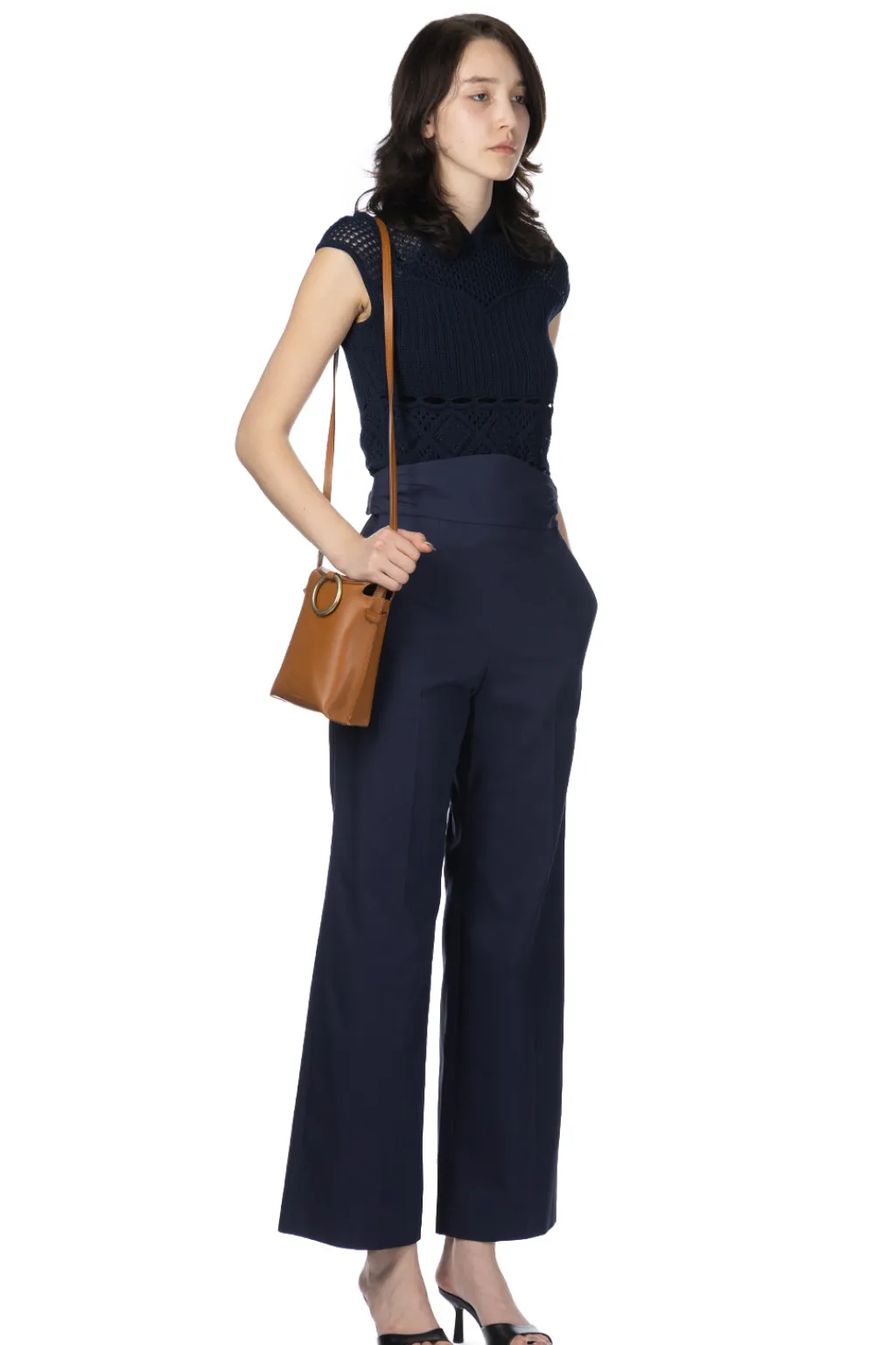 Sale Mame Kurogouchi Back String Cotton Flare Trousers - Navy