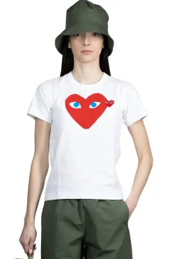 Outlet Comme Des Garcons Play Big x Small Red Heart T-Shirt - White