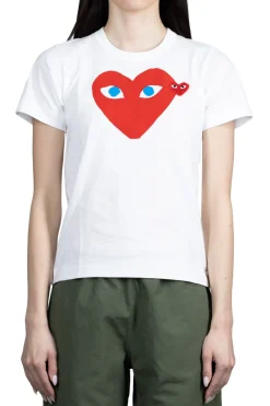 Outlet Comme Des Garcons Play Big x Small Red Heart T-Shirt - White