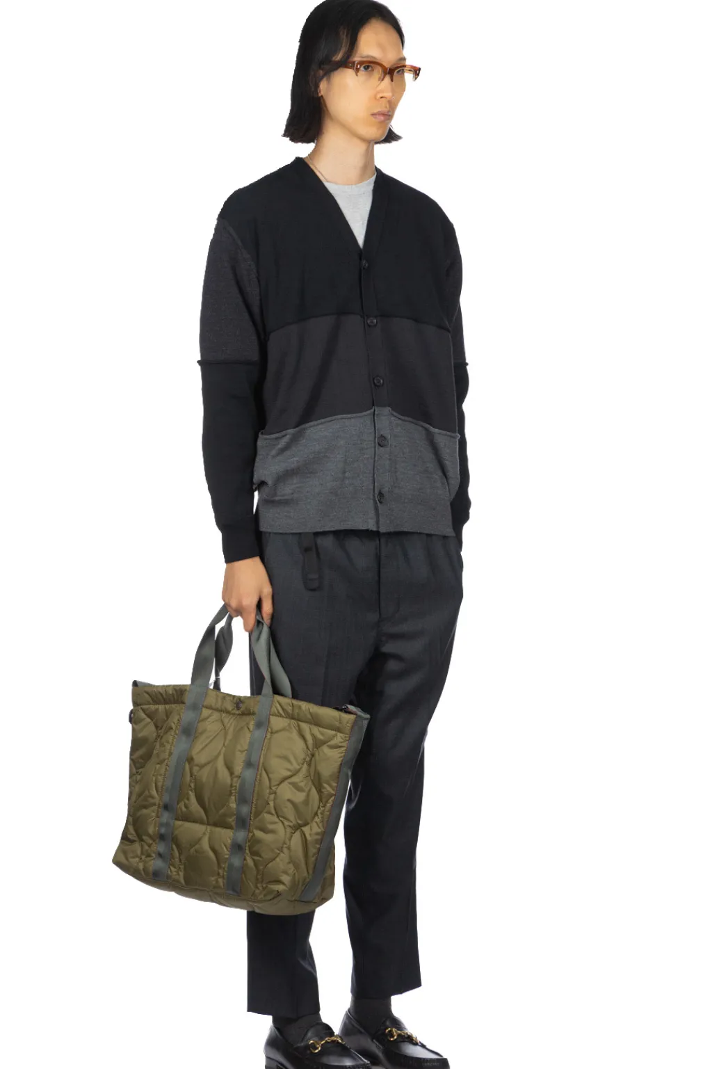 Discount Comme Des Garcons Homme Black x Grey Color Block Cardigan