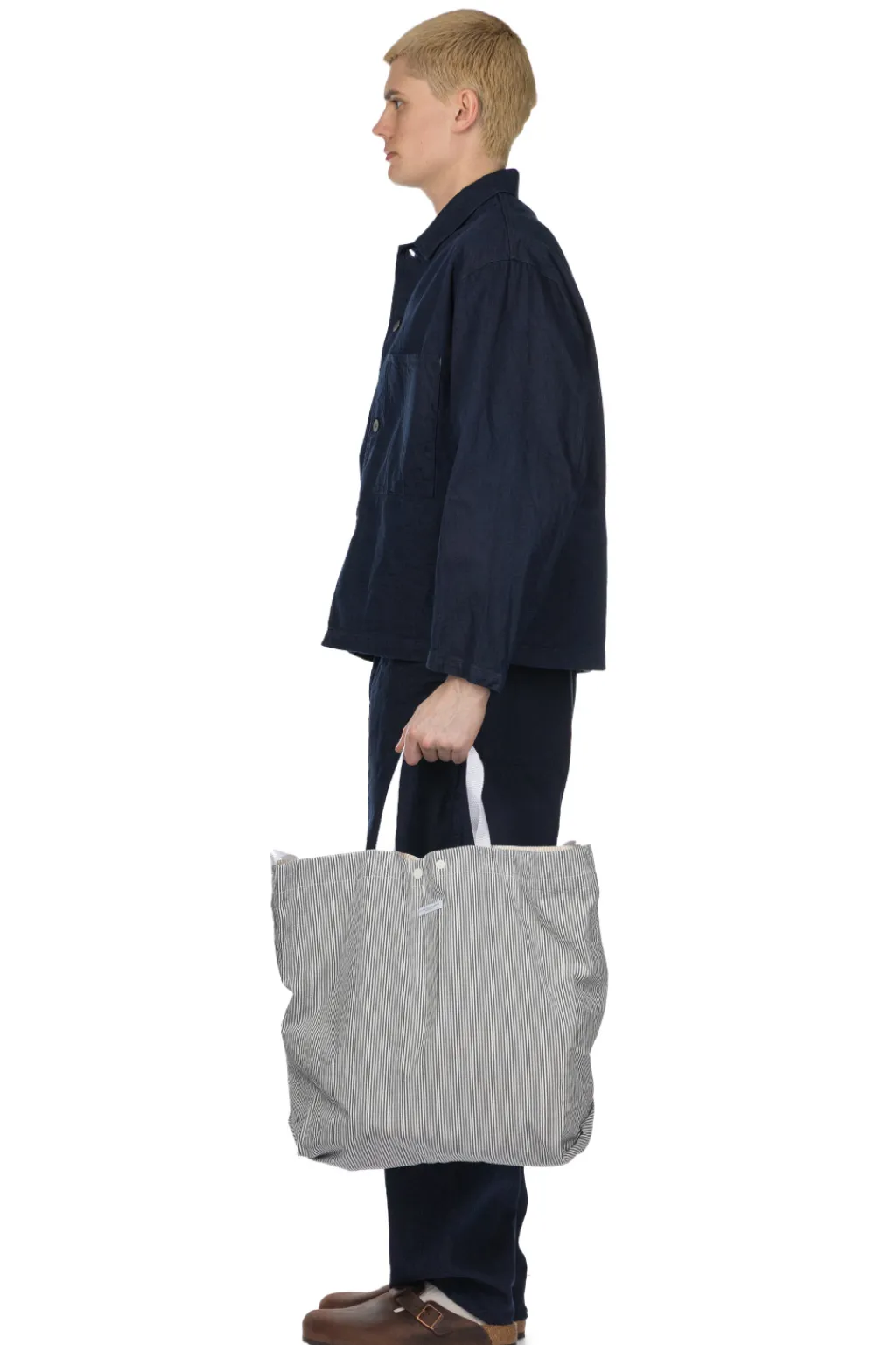 Best Engineered Garments Carry All Tote Reversible - Navy Cotton Seersucker Stripe