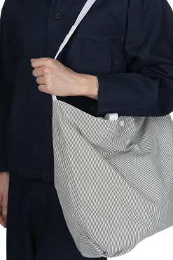 Best Engineered Garments Carry All Tote Reversible - Navy Cotton Seersucker Stripe