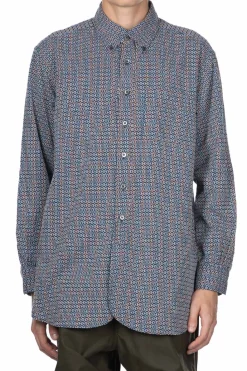 Best Engineered Garments 19 Century BD Shirt - Navy/Brown Cotton Geo Jacquard