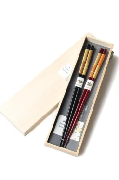 Hot Mino Washi Chopsticks - 2 Pairs - Gold Checker