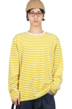 Outlet Nanamica COOLMAX Stripe Jersey LS Tee - Yellow x Natural