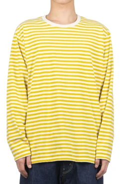 Outlet Nanamica COOLMAX Stripe Jersey LS Tee - Yellow x Natural