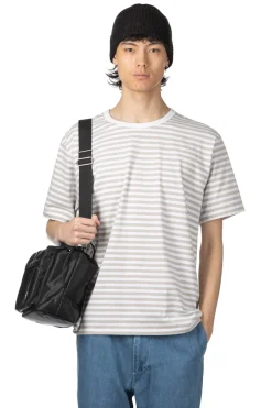 Outlet Nanamica Coolmax Stripe Jersey Tee - Sand Beige x White