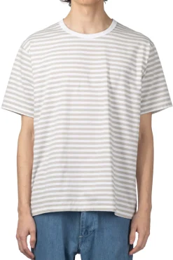 Outlet Nanamica Coolmax Stripe Jersey Tee - Sand Beige x White