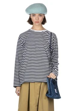 Sale Nanamica COOLMAX Stripe Jersey US Tee - Black White