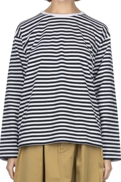 Sale Nanamica COOLMAX Stripe Jersey US Tee - Black White