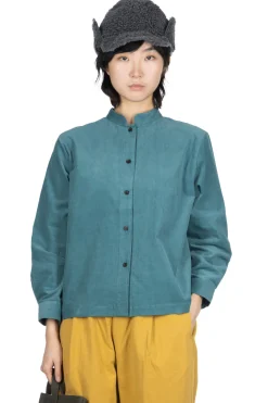 Sale Nachukara Corduroy Mao Collar Shirt - Blue Green