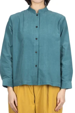 Sale Nachukara Corduroy Mao Collar Shirt - Blue Green
