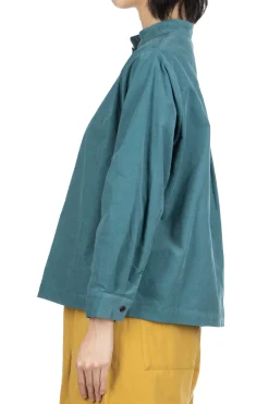 Sale Nachukara Corduroy Mao Collar Shirt - Blue Green