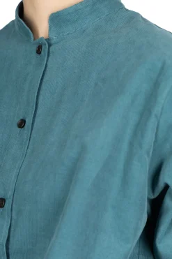 Sale Nachukara Corduroy Mao Collar Shirt - Blue Green