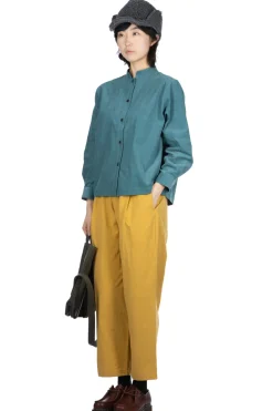 Sale Nachukara Corduroy Mao Collar Shirt - Blue Green