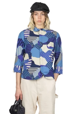 Hot Tigre Brocante Cotton Flower Esprit QT Sleeve Shirt - Blue