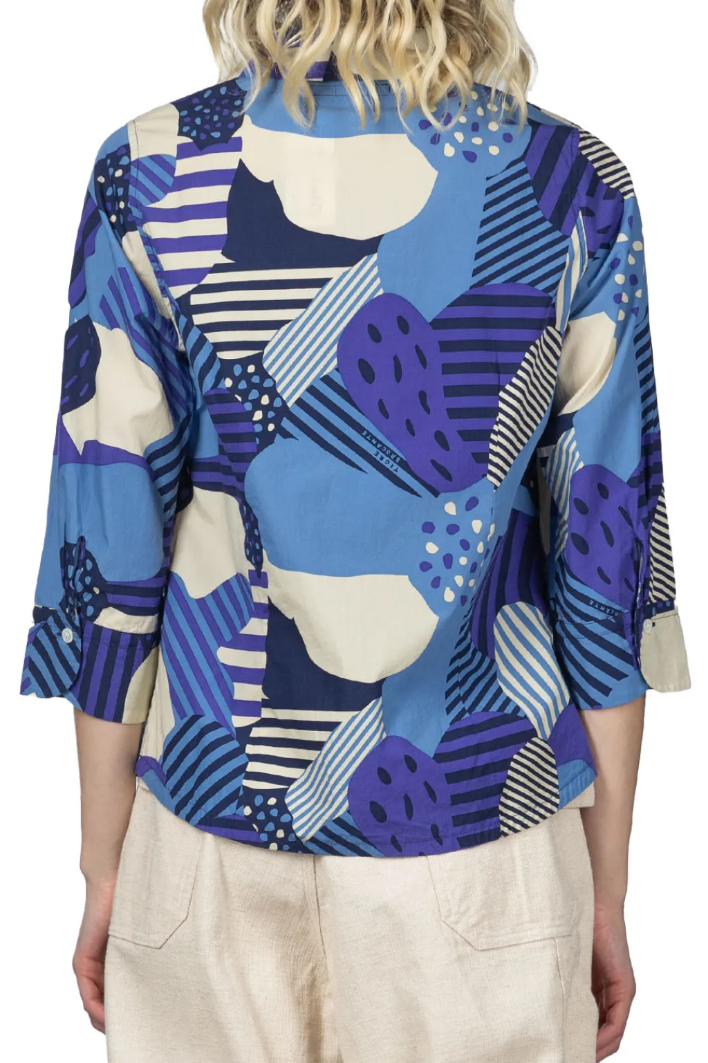 Hot Tigre Brocante Cotton Flower Esprit QT Sleeve Shirt - Blue