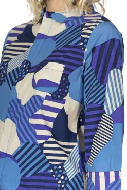 Hot Tigre Brocante Cotton Flower Esprit QT Sleeve Shirt - Blue