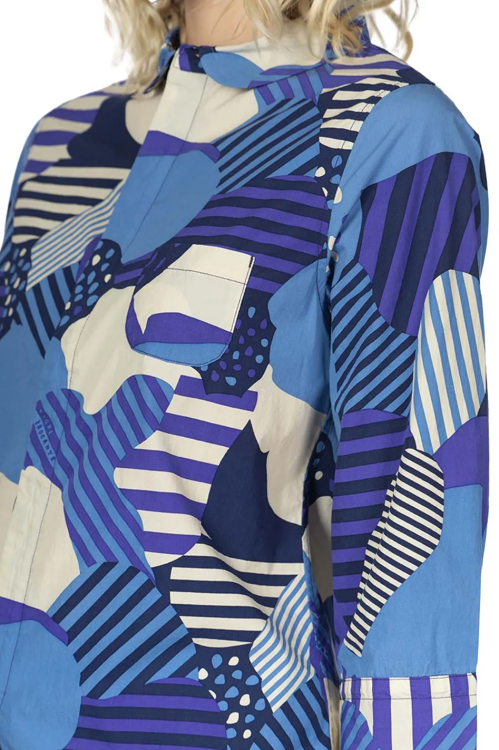 Hot Tigre Brocante Cotton Flower Esprit QT Sleeve Shirt - Blue