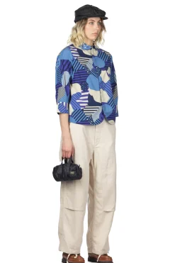 Hot Tigre Brocante Cotton Flower Esprit QT Sleeve Shirt - Blue