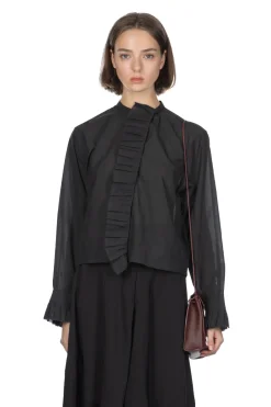 Online YLEVE Cotton Lawn Fuffled Blouse - Charcoal