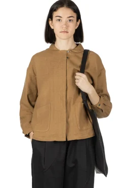 Fashion Nachukara Cotton Linen Double-Woven Round Collar Shirt - Beige