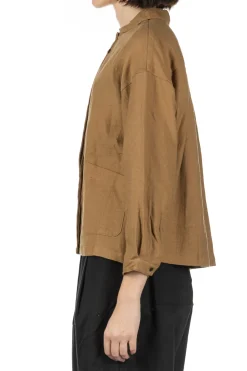 Fashion Nachukara Cotton Linen Double-Woven Round Collar Shirt - Beige