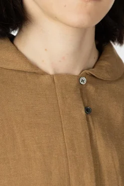 Fashion Nachukara Cotton Linen Double-Woven Round Collar Shirt - Beige