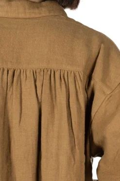 Fashion Nachukara Cotton Linen Double-Woven Round Collar Shirt - Beige