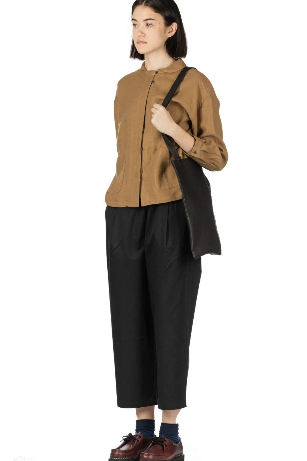 Fashion Nachukara Cotton Linen Double-Woven Round Collar Shirt - Beige