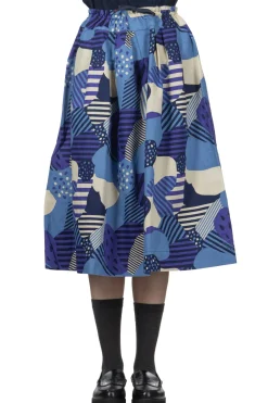 Fashion Tigre Brocante Cotton Linen Flower Printed Skirt - Blue