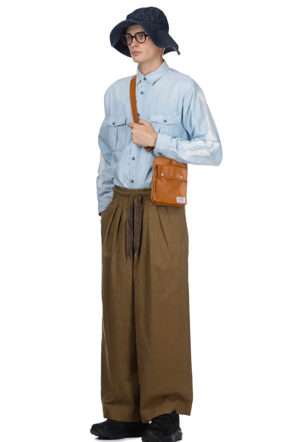 Online Kapital Cotton Linen Twill RUDE Baggy Pants - Khaki