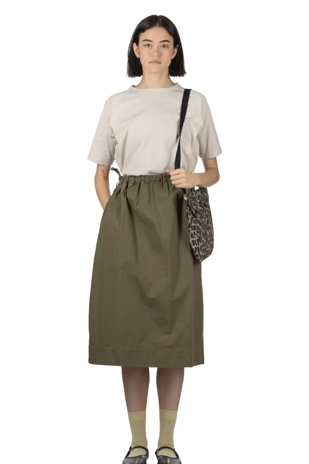Outlet Tigre Brocante Cotton Nylon Side Slit Skirt - Khaki