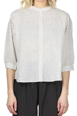 Clearance Nachukara Cotton Polka Dot Band Collar Shirt - White