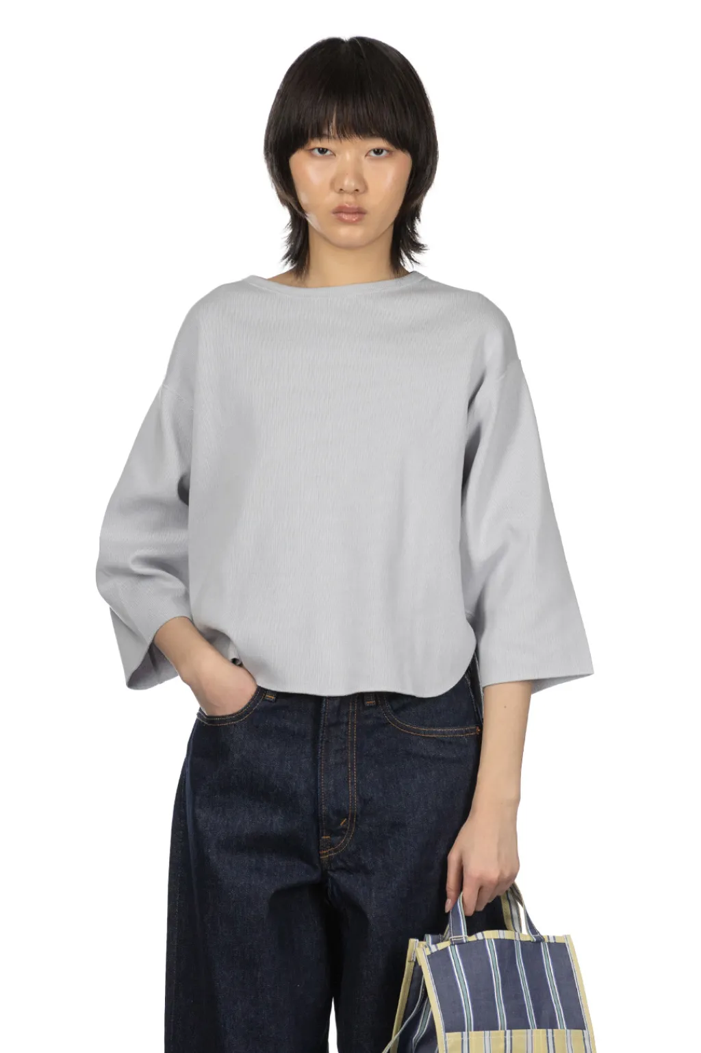 Fashion YLEVE Cotton Rib Pullover - Sax