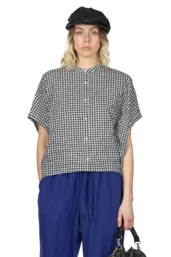 Fashion Nachukara Cotton Shirring Dolman Shirt - Black Check