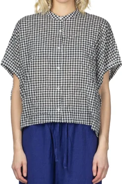 Fashion Nachukara Cotton Shirring Dolman Shirt - Black Check