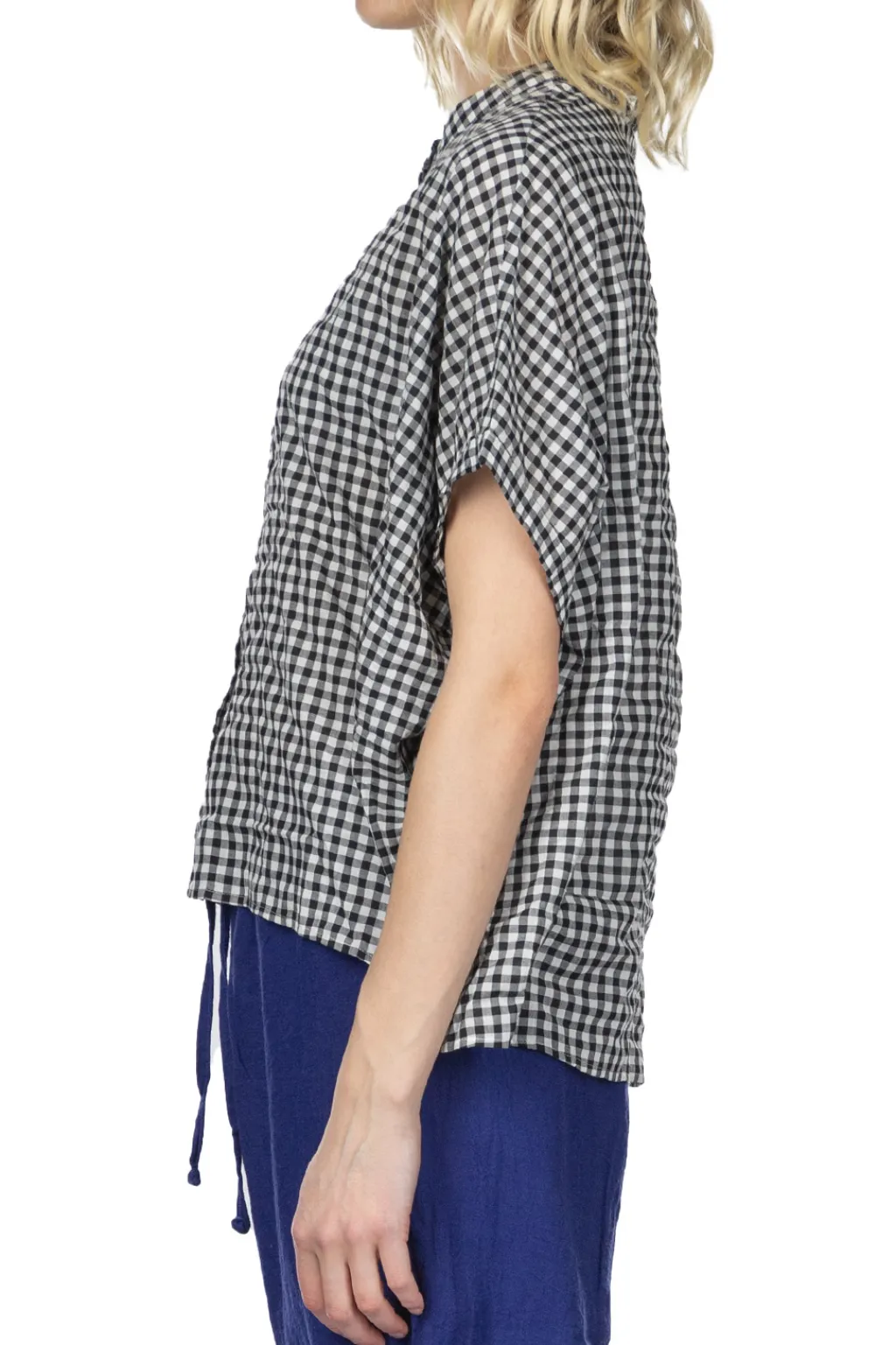 Fashion Nachukara Cotton Shirring Dolman Shirt - Black Check