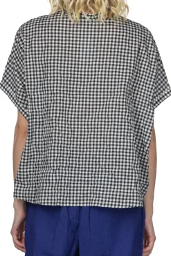Fashion Nachukara Cotton Shirring Dolman Shirt - Black Check