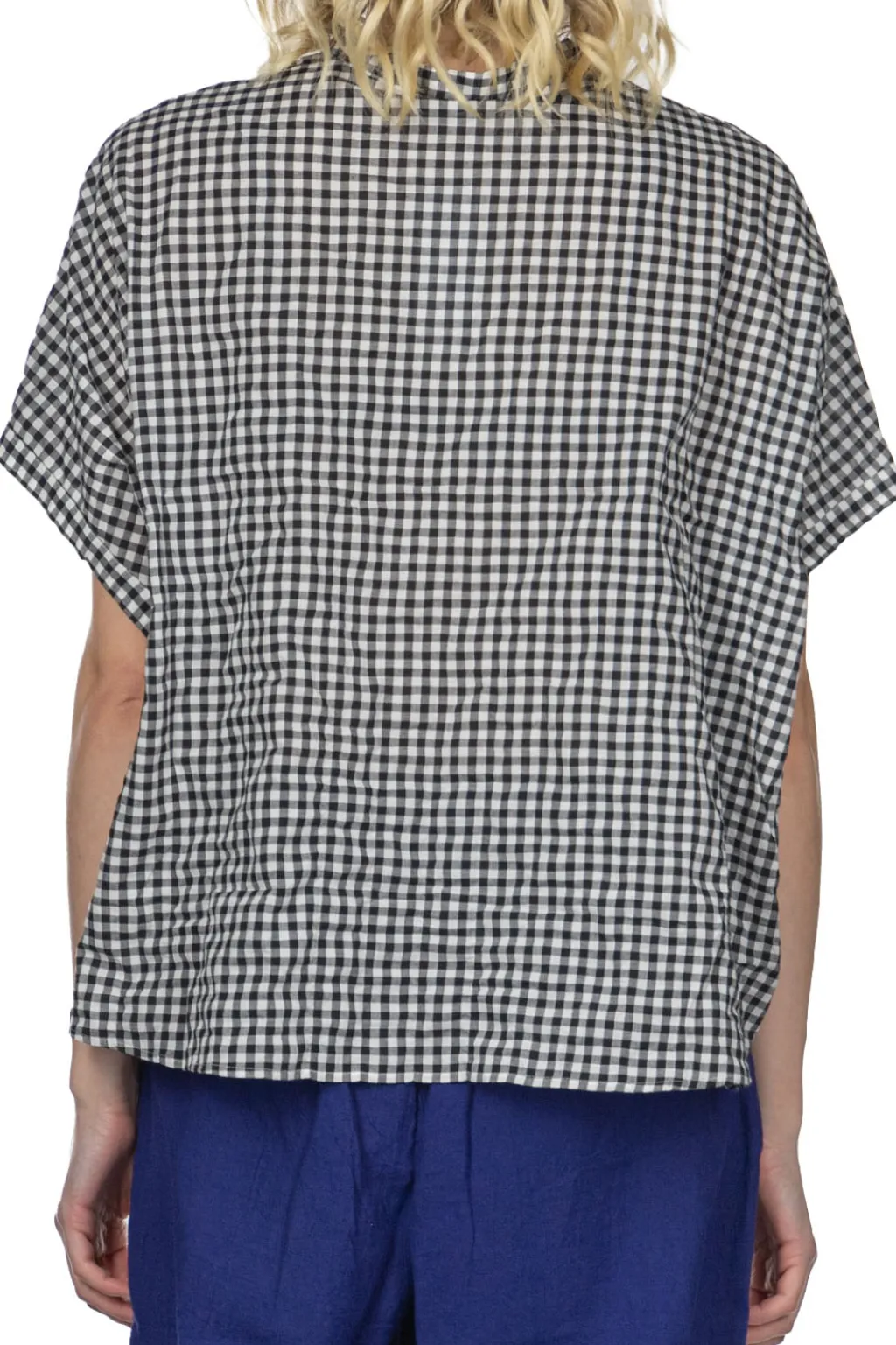 Fashion Nachukara Cotton Shirring Dolman Shirt - Black Check