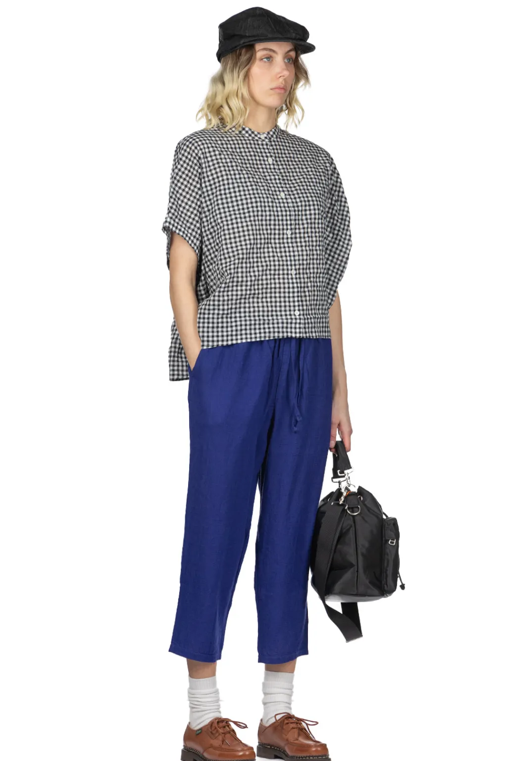 Fashion Nachukara Cotton Shirring Dolman Shirt - Black Check