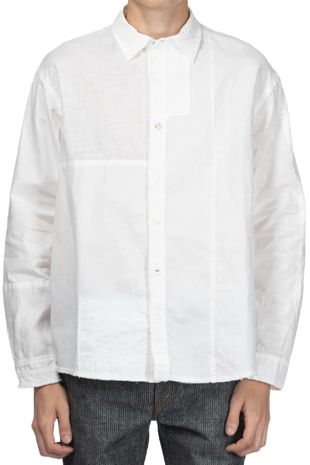 Best Kapital Cotton x Linen White Patchwork KATMANDU Shirt - White