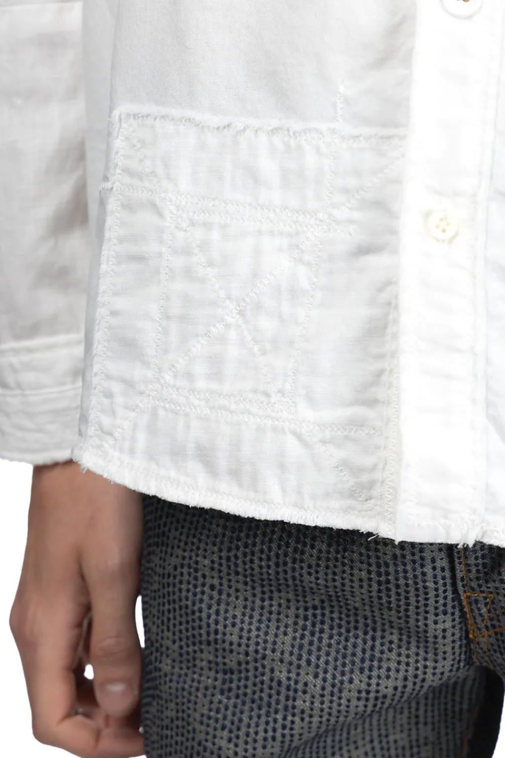 Best Kapital Cotton x Linen White Patchwork KATMANDU Shirt - White