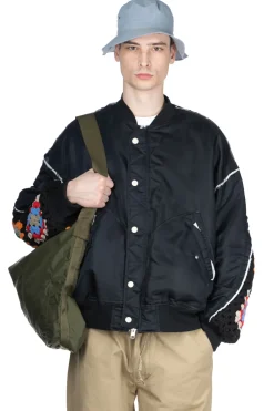 Discount DISCOVERED Crochet Sleeve MA-1 Jacket - Black