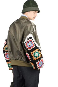 Clearance DISCOVERED Crochet Sleeve MA-1 Jacket - Khaki