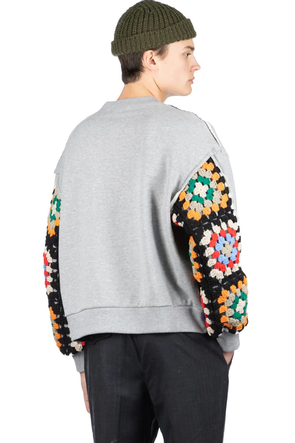 Hot DISCOVERED Crochet Sleeve Sweatshirt - Grey